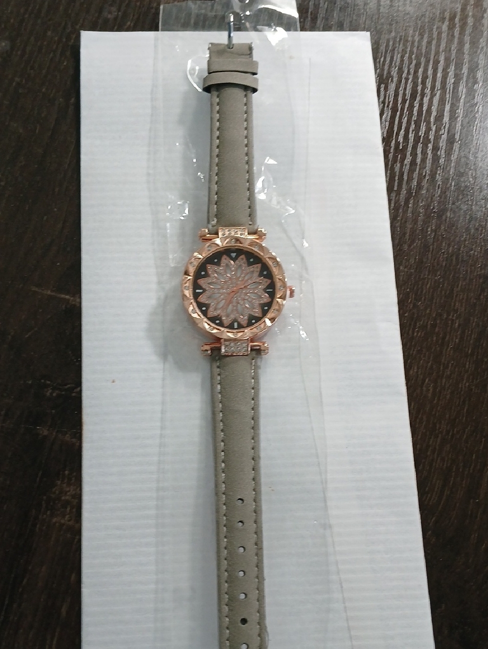 Elegant Rose Gold Floral Dial Women's Watch with Taupe Strap